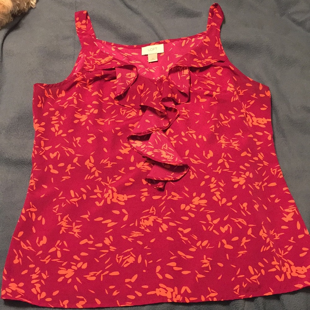 Maroon and orange ruffle front tank